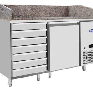 MESA PREPARACION PIZZA 1 PUERTA MAS CAJONES PARA MASAS  1510 x 800 x 840mm