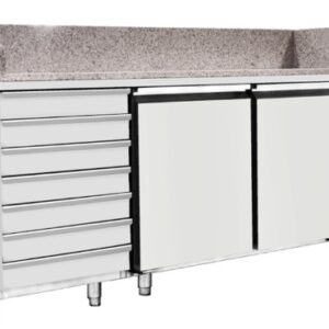 MESA PREPARACION PIZZA CON DOS PUERTAS REFRIGERADAS Y CAJONES PARA MASAS 2010×800×875mm